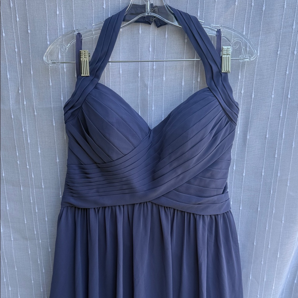 Halter Pleated Maxi Dress in Slate Blue